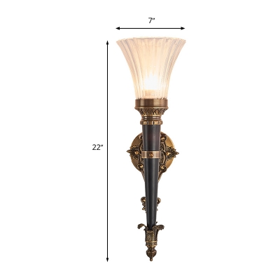 Brass 1 Light Wall Lighting Lodge Prismatic Translucent Glass Flared Wall Sconce Lamp