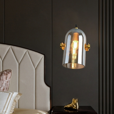 Brass Finish Cloche Sconce Light Retro Style 1 Bulb Amber/Blue/Smoke Gray Glass Wall Mounted Lamp Kit