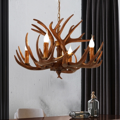 Brown Branch Chandelier Lamp Rustic Resin 4/6/8 Bulbs Restaurant Hanging Light Fixture