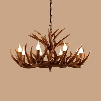 Brown Branch Chandelier Lamp Rustic Resin 4/6/8 Bulbs Restaurant Hanging Light Fixture