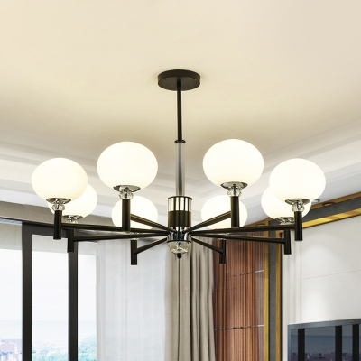 Bubble White Glass Chandelier Lamp Modern Style 3/6/8 Lights Black Hanging Light Fixture for Living Room