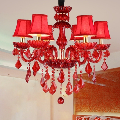 Candle/Cone Chandelier Lighting Modern Style Red Crystal 6/18 Lights Pendant Light Fixture with/without Shade, 23.5