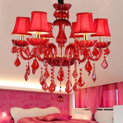 Candle/Cone Chandelier Lighting Modern Style Red Crystal 6/18 Lights Pendant Light Fixture with/without Shade, 23.5
