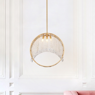 Circle Crystal Chandelier Lamp Modern Style 3 Lights Brass Suspension Pendant Light for Living Room
