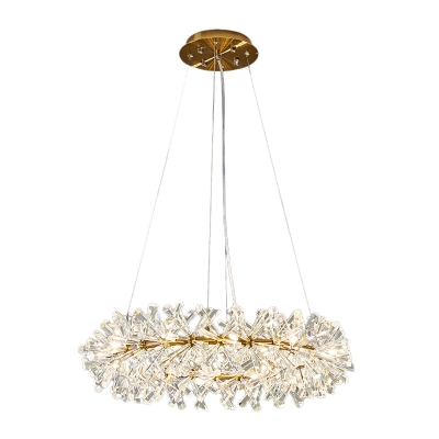 Clear Faceted Rod Round Chandelier Lamp Traditional 20 Heads Living Room Hanging Light