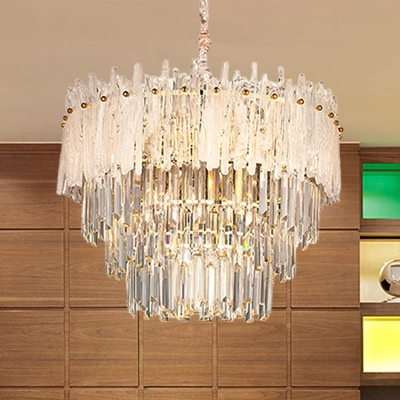 Cone Clear Crystal Block Hanging Ceiling Light Traditional 11/23 Heads Bedroom Chandelier Light