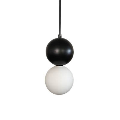 Contemporary Ball Ceiling Lighting Black-White Glass 1 Bulb Hanging Light Fixture