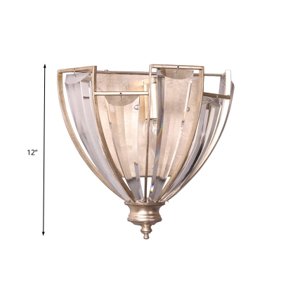 Crystal Block Curvy Wall Sconce Modernist 1 Head Antique Silver LED Wall Lighting Fixture