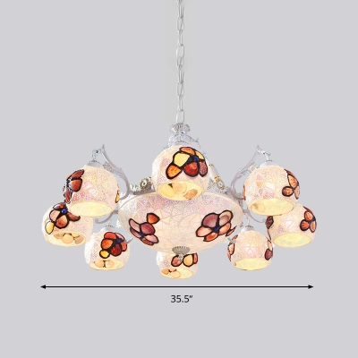 Cut Glass White Chandelier Light Fixture Petal 3/5/9 Lights Tiffany Ceiling Lamp for Dining Room