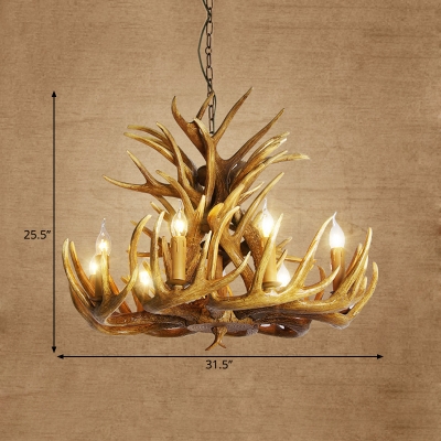 Deer Antler Chandelier Lamp Rustic 9/12 Heads Resin Ceiling Hanging Light in Brown, 21.5