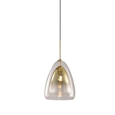 Double Glass Shade Tapered Pendant Lamp Contemporary 1 Light Champagne Hanging Light Fixture, 12