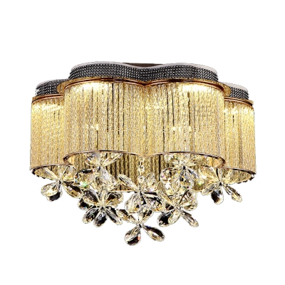 Faceted Crystal Petal Ceiling Mount Contemporary LED Gold Flush Mount Lighting Fixture for Bedroom