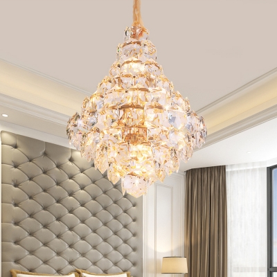 Faceted Crystal Teardrop Hanging Chandelier Modern LED 12 Lights Gold Ceiling Lamp for Dining Room