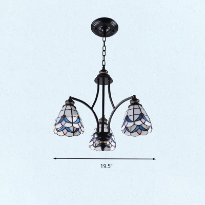 Flower Hanging Chandelier Tiffany-Style Handcrafted Stained Glass 3/5/6 Heads Black Drop Lamp
