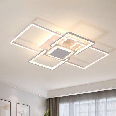 Frame Acrylic Ceiling Mounted Lighting Modern White/Coffee LED Flush Light Fixture in Warm/White Light, 21.5