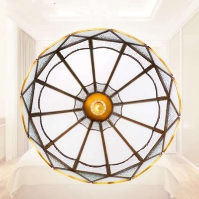 Frosted Glass Gold Pendant Lamp Scallop 1 Light Traditional Ceiling Hang Fixture for Living Room