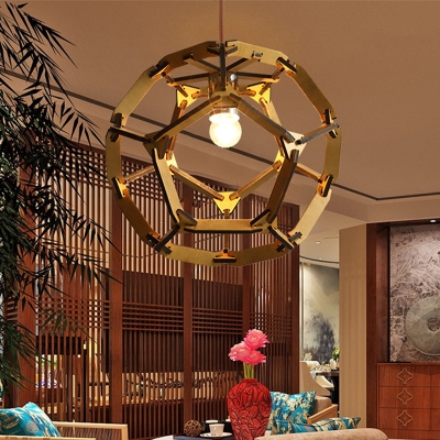 Global Wood Pendant Lighting Modernism 1 Bulb Beige Hanging Light Fixture for Dining Room