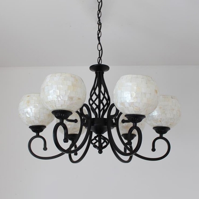 Globe Shell Chandelier Pendant Light Mediterranean 3/5/6 Lights Beige Suspension Lighting for Living Room