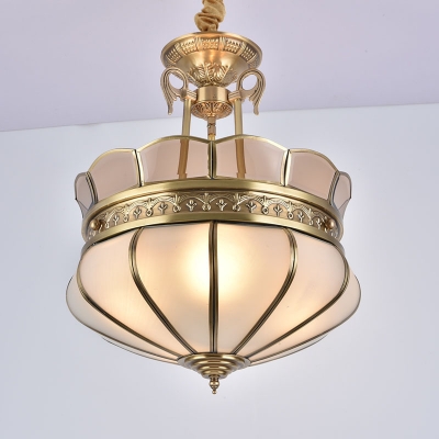 Gold 5/7 Heads Chandelier Light Colonialism Opal Glass Scalloped Suspended Lighting Fixture