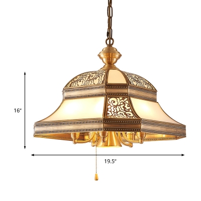 Gold 5 Heads Chandelier Lighting Colonialism Opal Handblown Glass Flared Pendant Ceiling Light for Bedroom