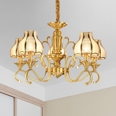 Gold Dome Ceiling Chandelier Colonialist Frosted Glass 3/5/6 Heads Suspended Lighting Fixture