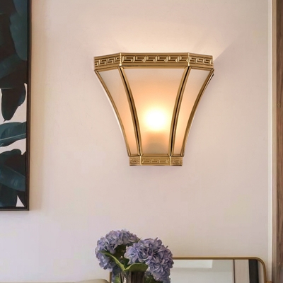 Gold Finish 1 Bulb Sconce Light Vintage Brass Flared Wall Mounted Lamp with Frosted Glass Shade