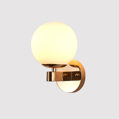 Gold Spherical Sconce Light Contemporary 1 Head White Glass Wall Mounted Lighting