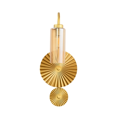 Gooseneck Amber/Clear/Smoke Gray Glass Wall Lamp Retro 1-Light Brass Wall Light Sconce with Lotus Leaf Design