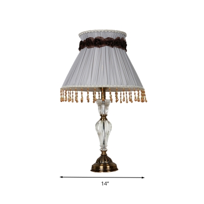 Gray Urn Shape Table Lamp Antique Clear K9 Crystal Single Head Restaurant Night Light with Tapered Fabric Shade