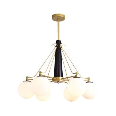 Ivory Glass Round Chandelier Lighting Fixture Modern Style 6/8 Lights Golden Hanging Lamp for Living Room