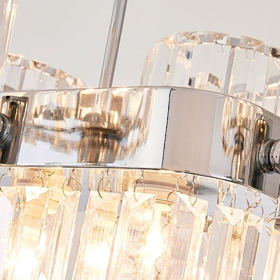 Metal Armed Island Lamp Modern 6 Bulbs Chrome Ceiling Hanging Light with Crystal Shade