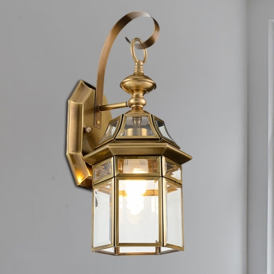 Metal Brass Sconce Light Caged 1 Head Traditionalism Wall Mounted Lamp for Outdoor