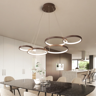 Metal Circle Chandelier Lighting Modernism Coffee LED Pendant Light Fixture in Warm/White Light