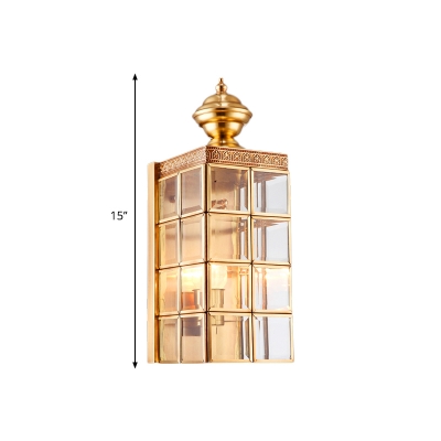 Metal Gold Sconce Light Fixture Rectangle 1/2-Head Traditional Wall Mount Lamp for Living Room