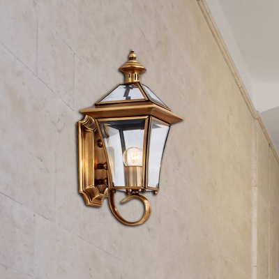Metal Lantern Sconce Light Traditionalism 1 Head Foyer Wall Mounted Lamp in Brass