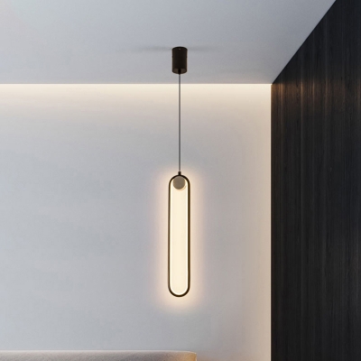 Metal Oval Pendant Lighting Fixture Modern Black LED Suspension Light for Bedroom