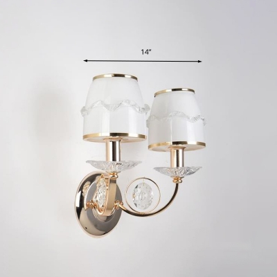 Metal White Wall Mount Lighting Conical 1/2 Bulbs Traditional Wall Sconce with Dangling Crystal Accent