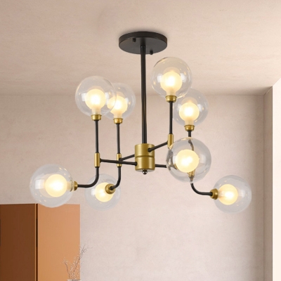 Modern 8/16 Heads Chandelier Lamp Black-Gold Orb Hanging Light Kit with Clear Glass Shade