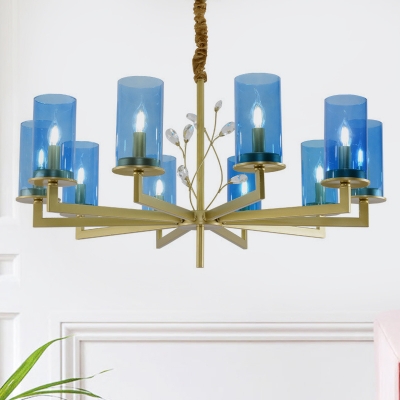 Modern Style Cylinder Chandelier Lamp Blue Glass 8/10 Lights Living Room Hanging Ceiling Light