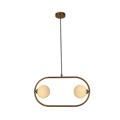 Modernist 2 Heads Chandelier Light Gold Spherical Ceiling Suspension Lamp with White Glass Shade