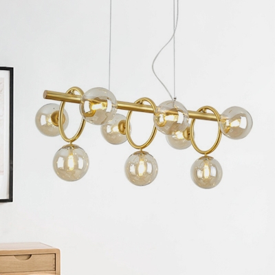 Modernist Spherical Island Lamp Cognac Glass 9 Head Living Room Hanging Pendant Light