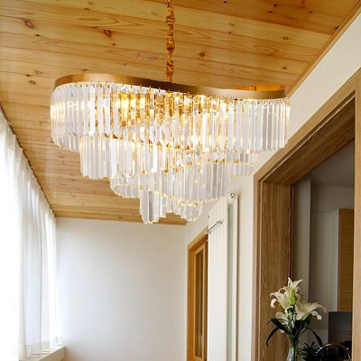 Modernist Spiral Ceiling Chandelier Crystal Rectangle 10 Bulbs LED Dining Room Pendant Light Fixture in Gold