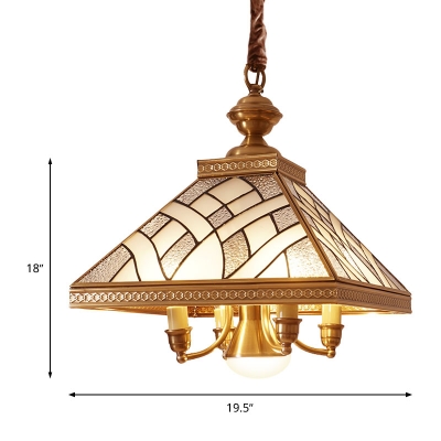 Pyramid Dining Room Ceiling Chandelier Colonial Frosted Glass 5 Heads Brass Hanging Light Fixture
