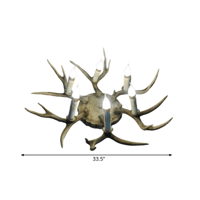 Resin Brown Flushmount Antler 6/8 Heads Traditionary Ceiling Light Fixture for Dining Room