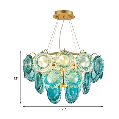 Rustic Circular Chandelier Lamp 5/8 Lights Crystal Suspension Lighting in Green for Bedroom