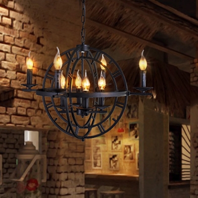 Rustic Style Orbit Chandelier Lamp Wrought Iron 8 Lights Farmhouse Pendant Light Fixture in Antique Bronze