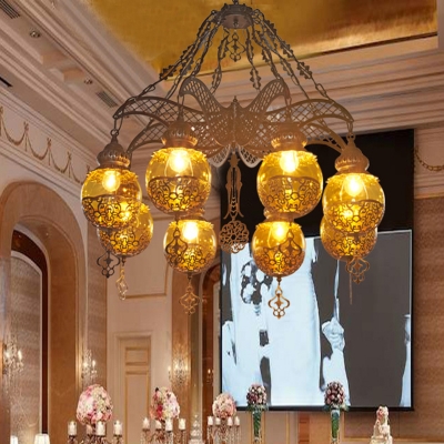 Sphere Yellow Glass Chandelier Lighting Moroccan 3/6/8 Lights Dining Room Ceiling Lamp