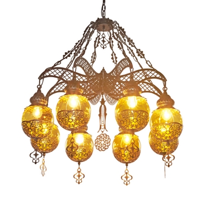 Sphere Yellow Glass Chandelier Lighting Moroccan 3/6/8 Lights Dining Room Ceiling Lamp