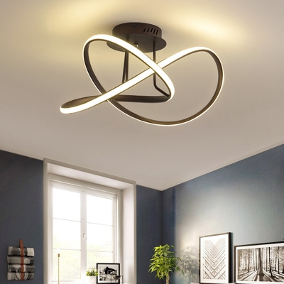 Spiral Acrylic Semi Flush Mount Light Fixture Simple White/Coffee LED Ceiling Light in Warm/White Light, 19.5