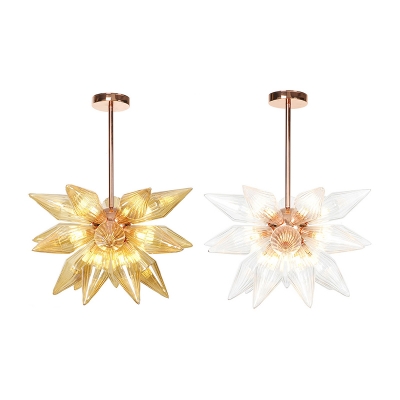 Sputnik Amber/Clear Glass Chandelier Lamp Industrial Style 9/12/15 Lights Brass/Copper Finish Pendant Light Fixture for Living Room